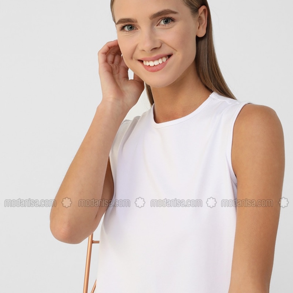 White-Ecru-crew neck -Tunic